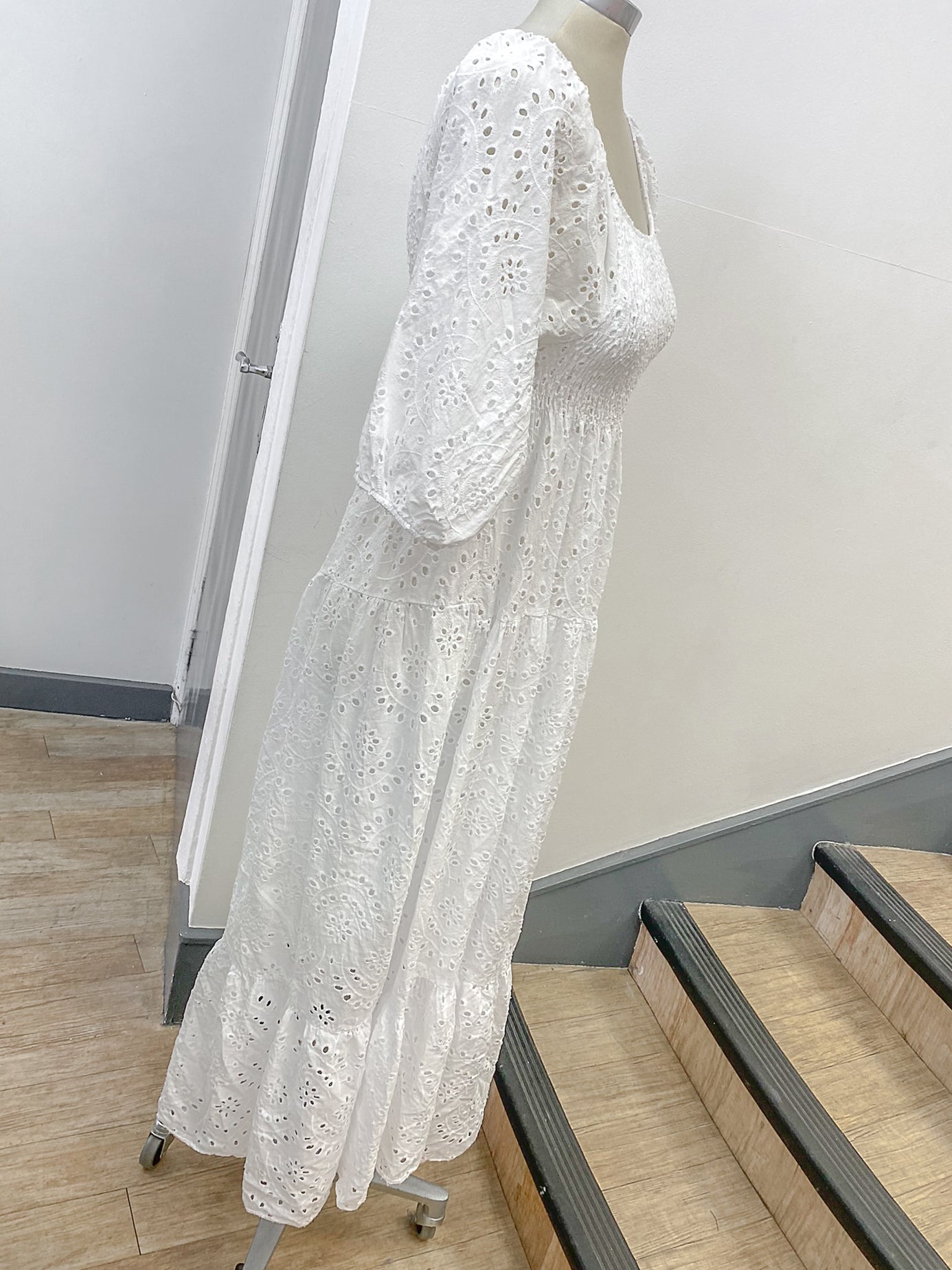 100% Cotton Shirred Broderie Maxi Dress