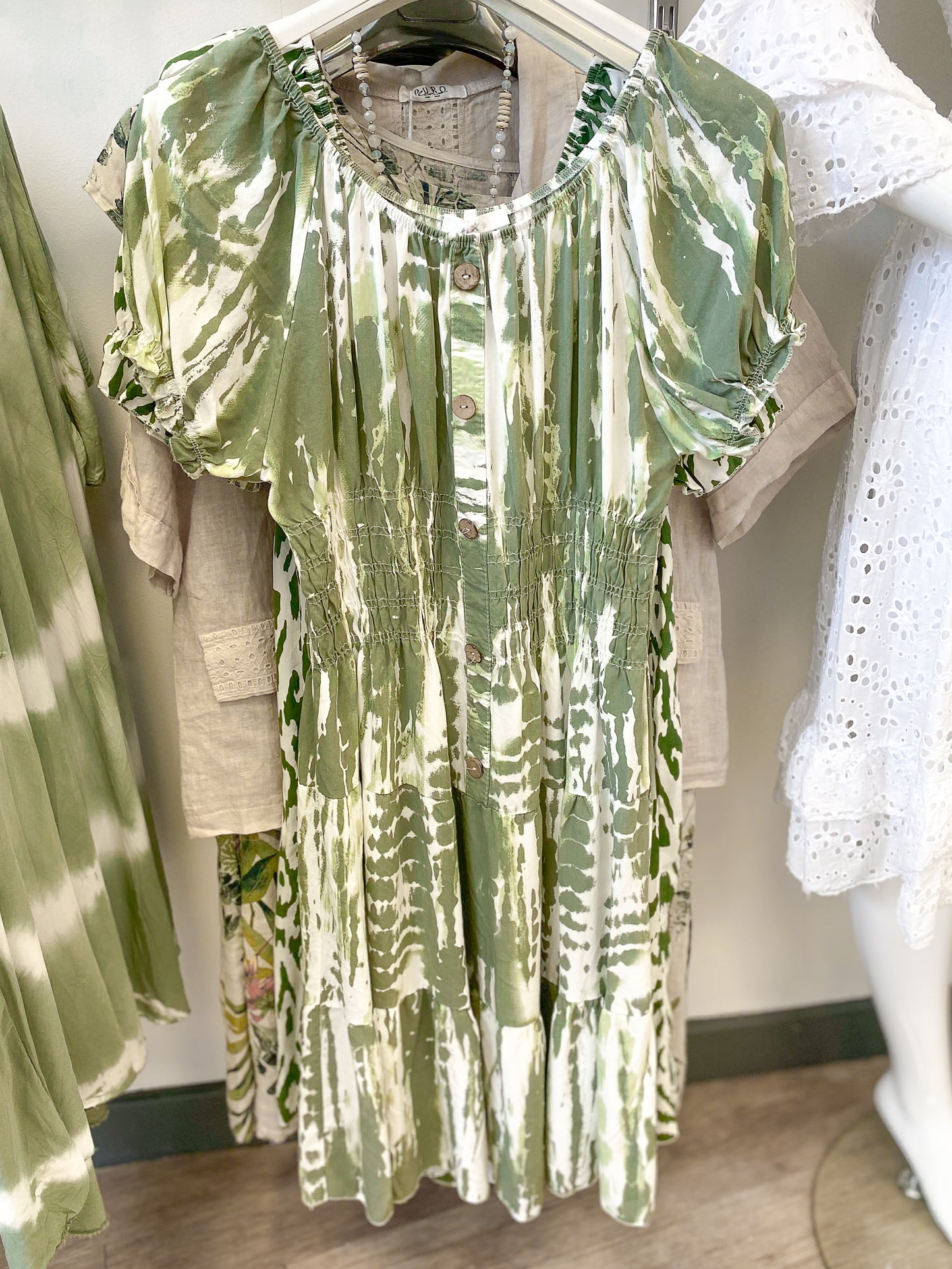 Tie Dye Shirred Waist Dress