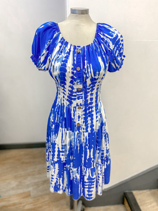 Tie Dye Shirred Waist Dress