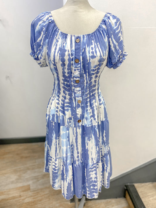 Tie Dye Shirred Waist Dress