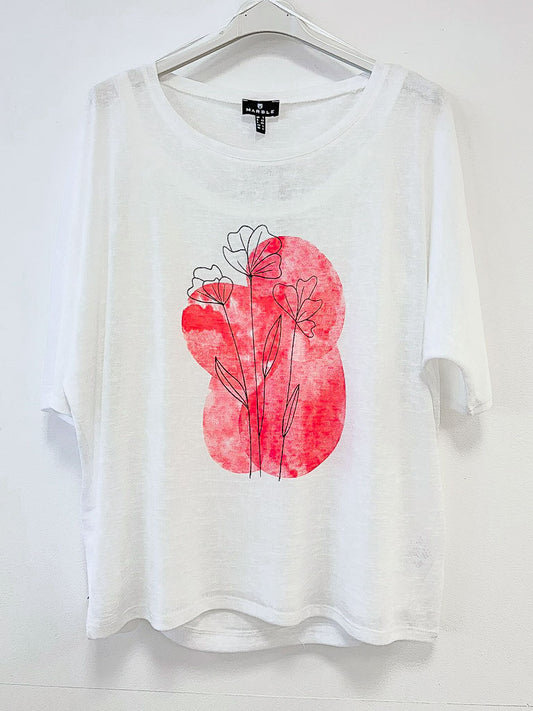 Marble Lightweight Flower Graphic Top