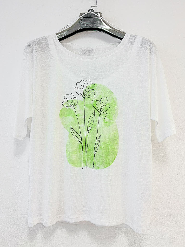 Marble Lightweight Flower Graphic Top