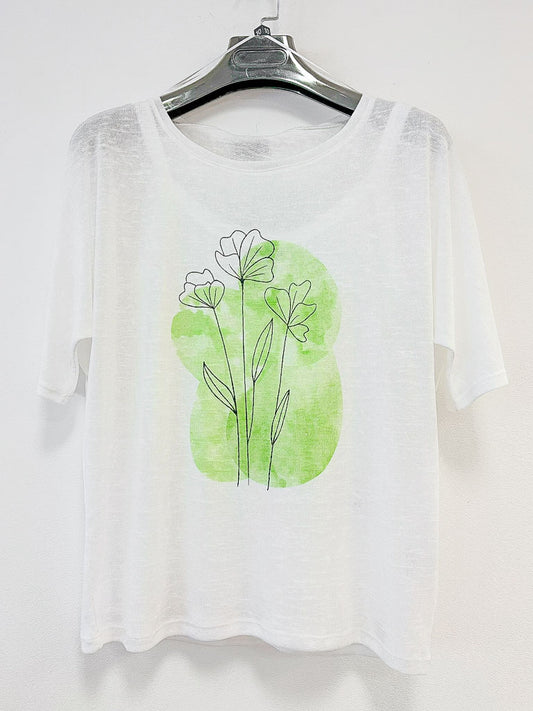 Marble Lightweight Flower Graphic Top