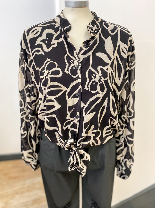Patterned Tie Front Shirt