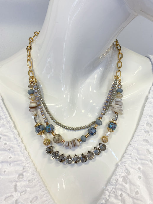 Tempest Layered Gold Grey Beaded Necklace
