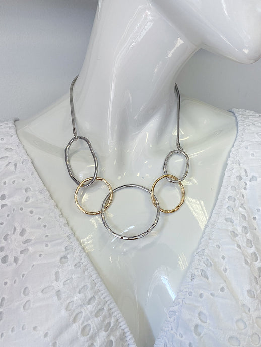 Tempest Silver & Gold Hammered Circle Necklace and Bracelet