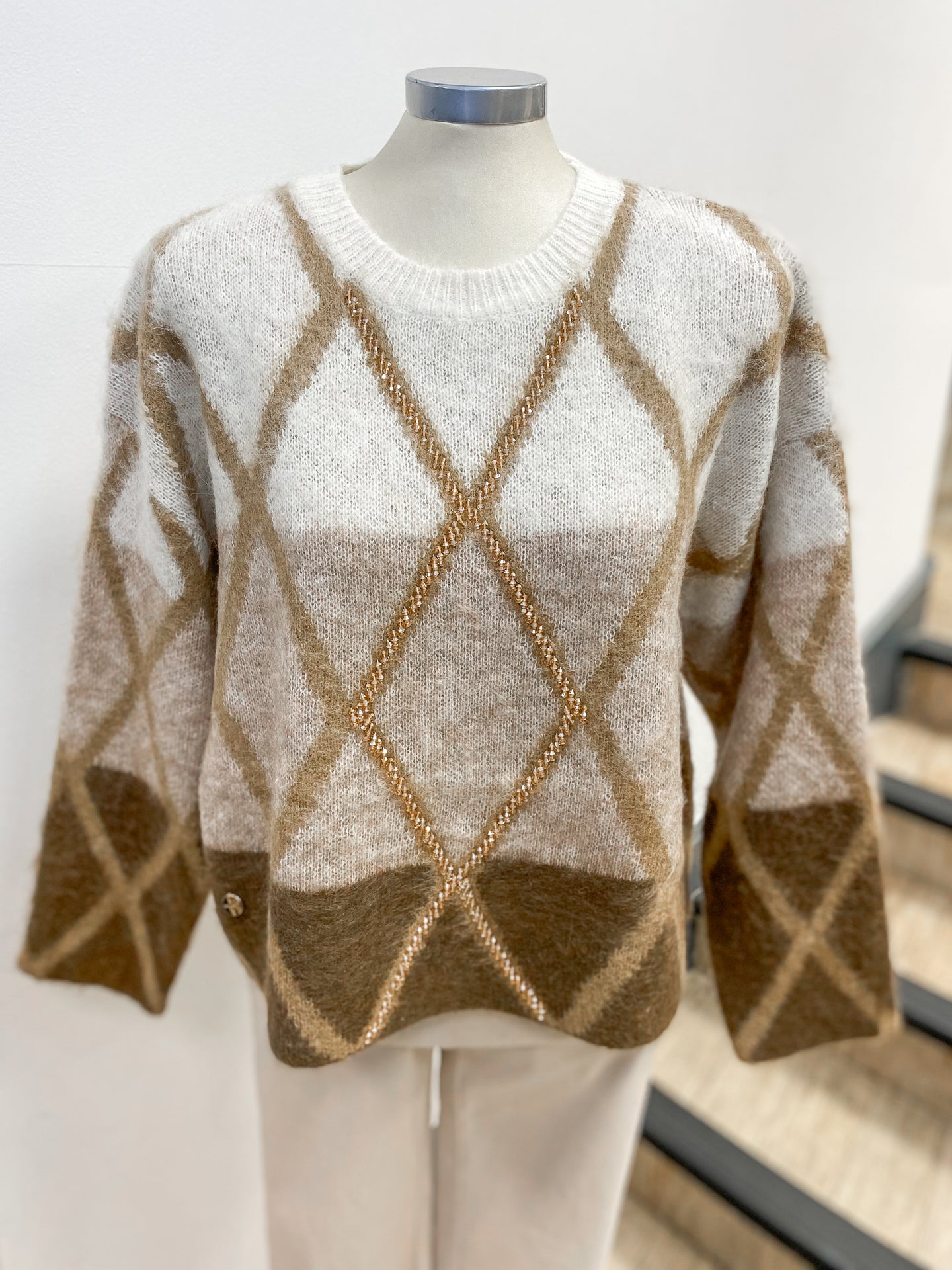 Malissa J Beaded Diamond Pattern Jumper