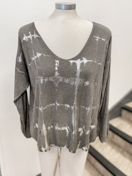Lightweight V Neck Silver Foil Jumper