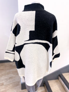 1/4 Zip Monochrome Abstract Print Oversized Jumper