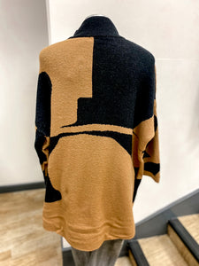 1/4 Zip Monochrome Abstract Print Oversized Jumper