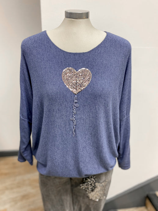 Sequin Heart Balloon Knitted Top