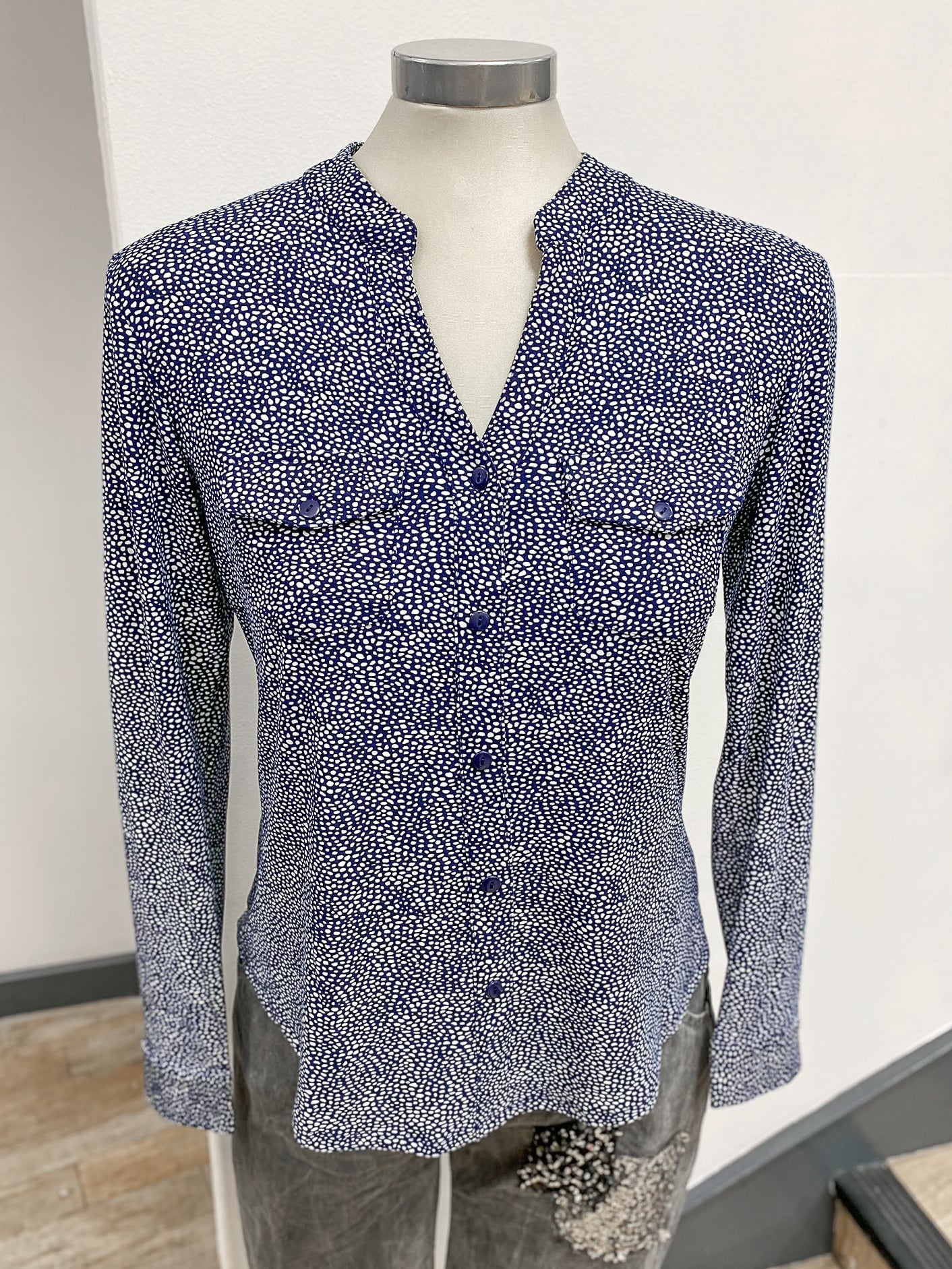 Navy Spotty Button Down Shirt