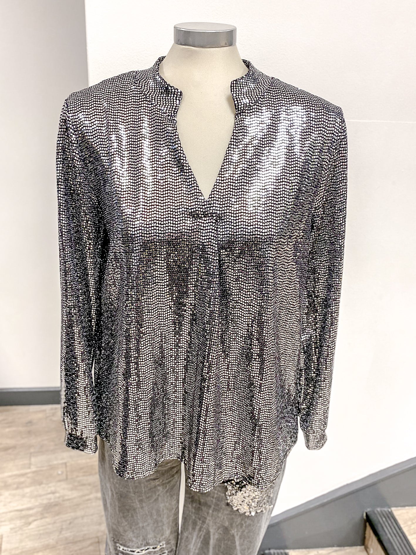 Sequin V Neck Blouse
