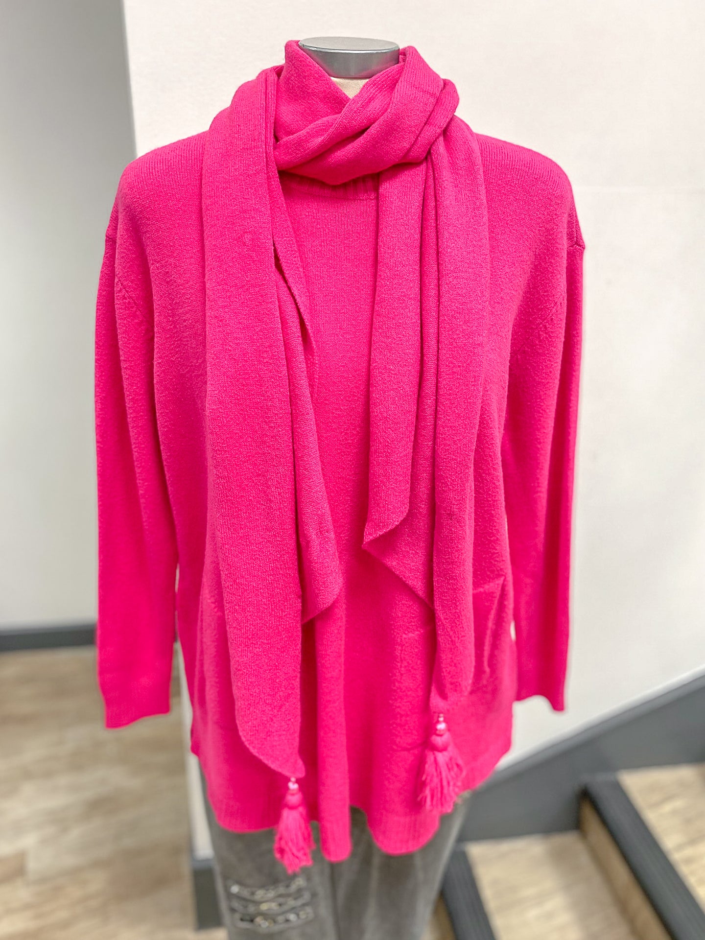 Pocket Jumper with Tassel Scarf