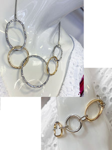 Tempest Silver & Gold Hammered Circle Necklace and Bracelet
