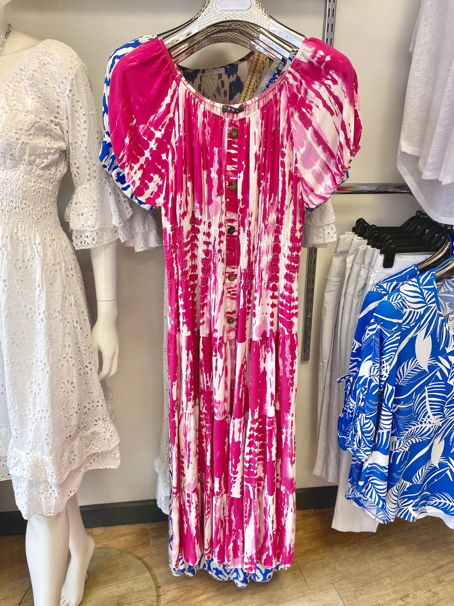 Tie Dye Shirred Waist Dress