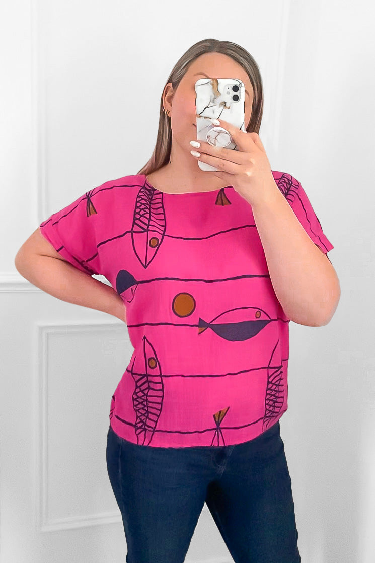 Fish Print Cotton T-Shirt
