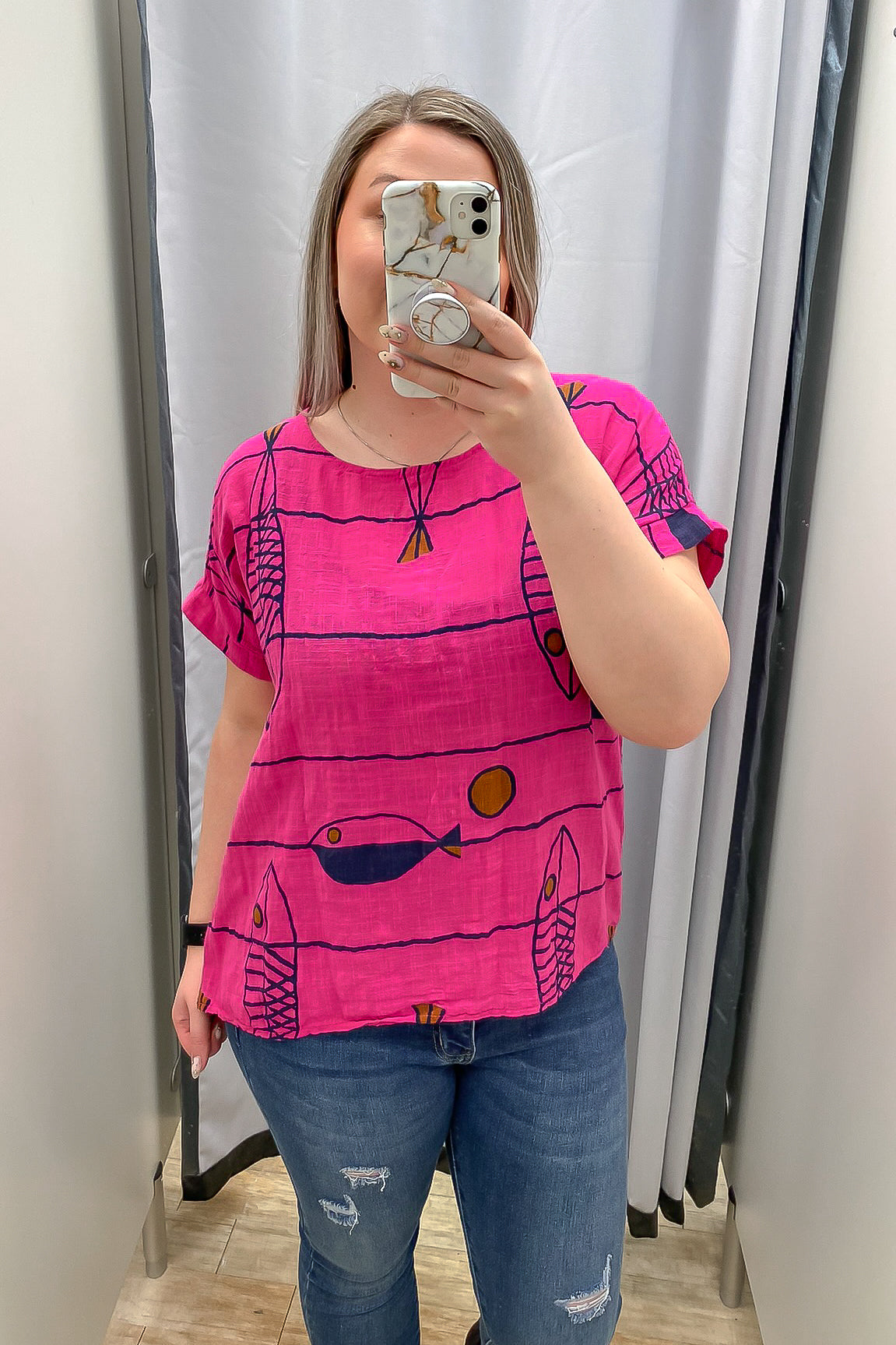 Fish Print Cotton T-Shirt