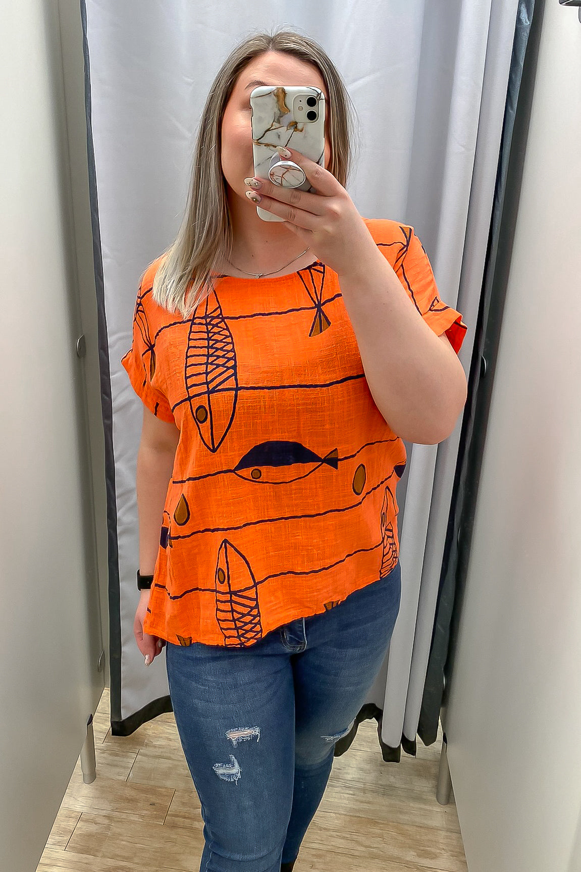 Fish Print Cotton T-Shirt