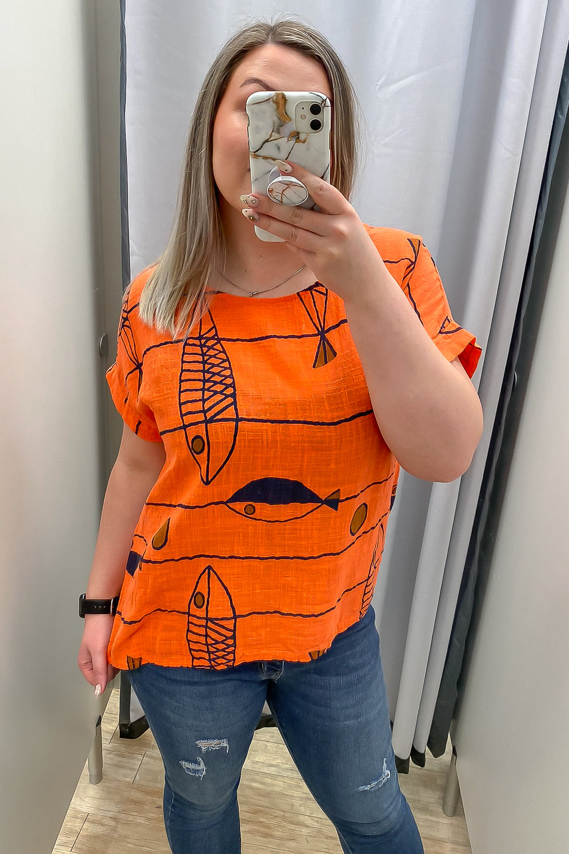 Fish Print Cotton T-Shirt