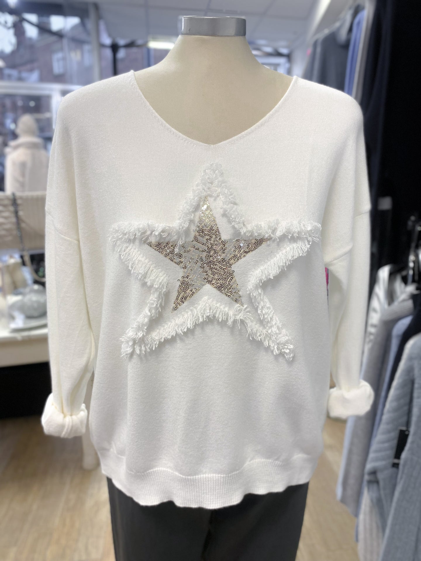 Frayed Sequin Star Jumper