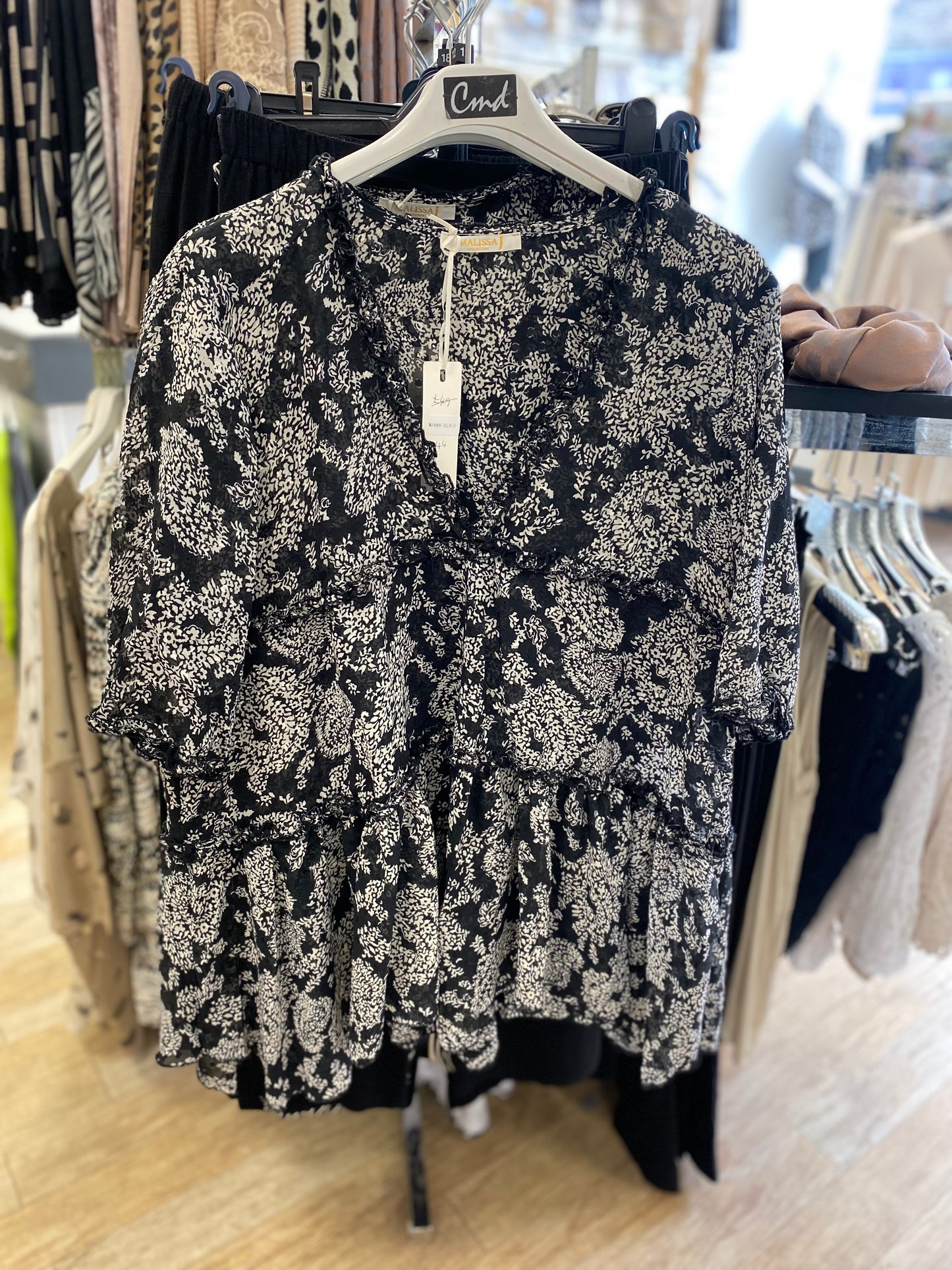 Malissa J Black and White Smock Top