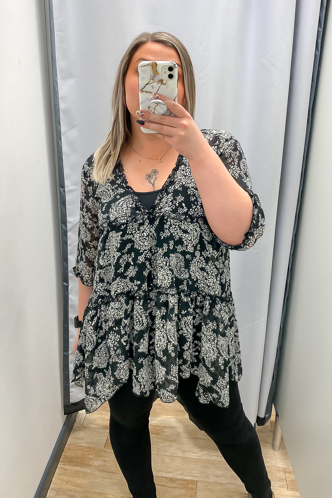 Malissa J Black and White Smock Top