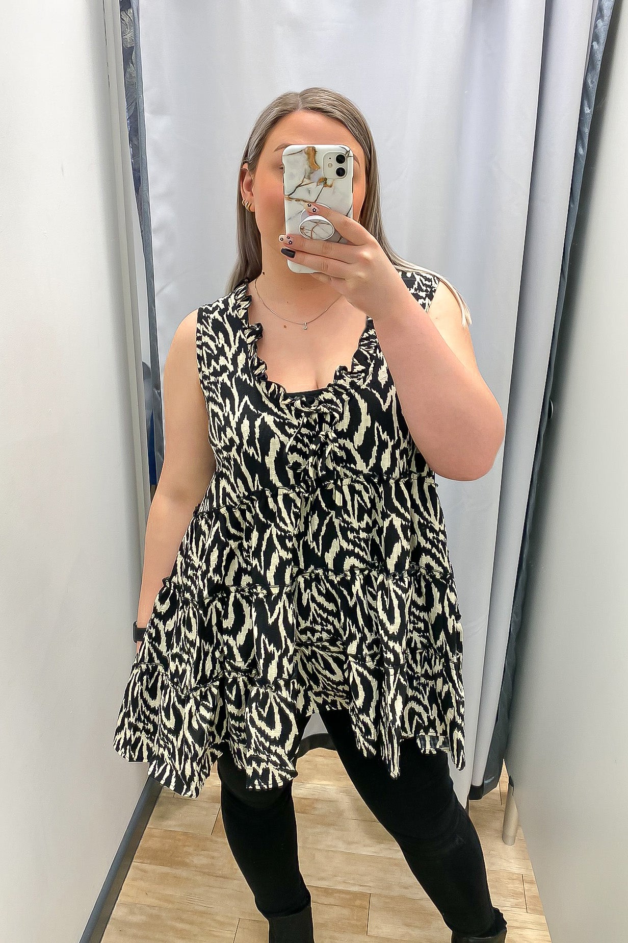 Malissa J Zebra Print Sleeveless Smock Top