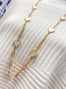 Envy Long Gold & White Heart Necklace