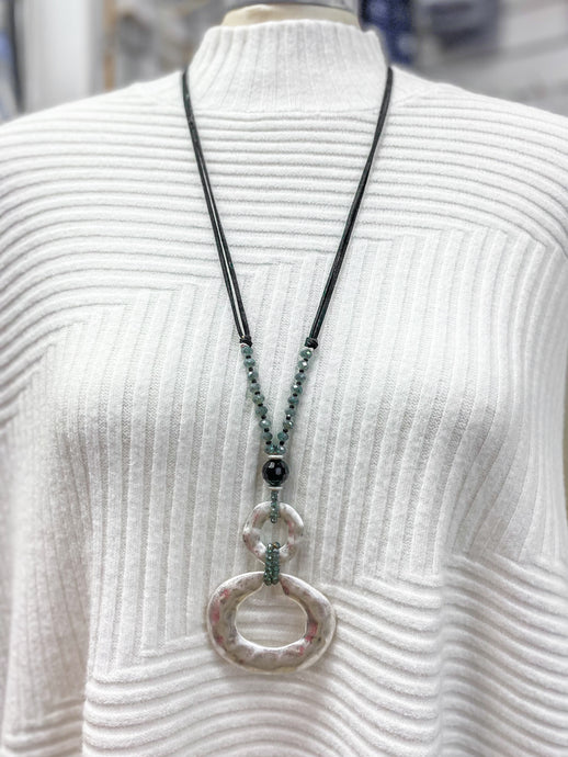 Envy Long Leather Beaded Pendant Necklace