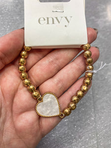 Envy Long Gold & White Heart Necklace