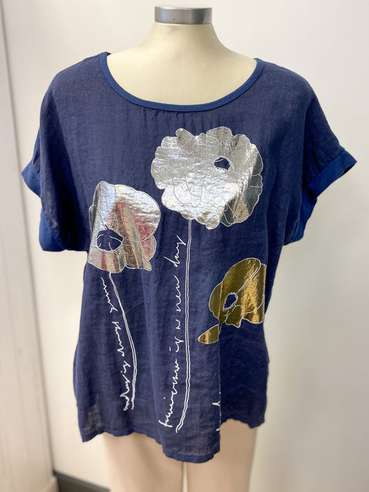 Linen Cotton Flower Graphic Tee