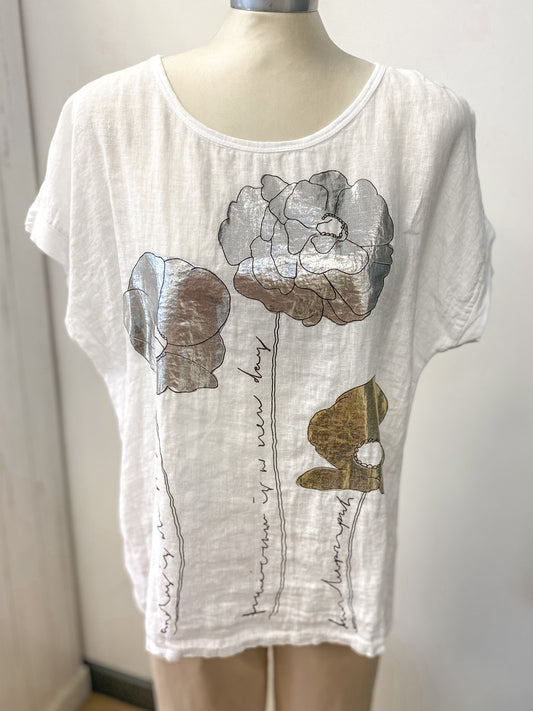 Linen Cotton Flower Graphic Tee