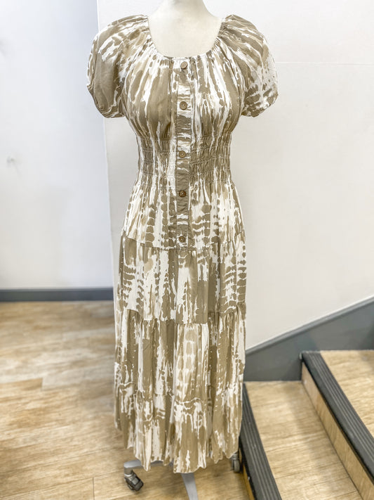 Tie Dye Shirred Waist Dress
