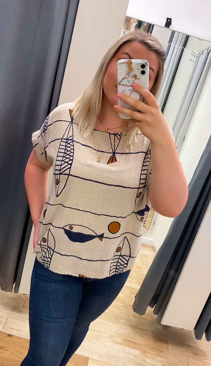 Fish Print Cotton T-Shirt - CMD Womenswear - 