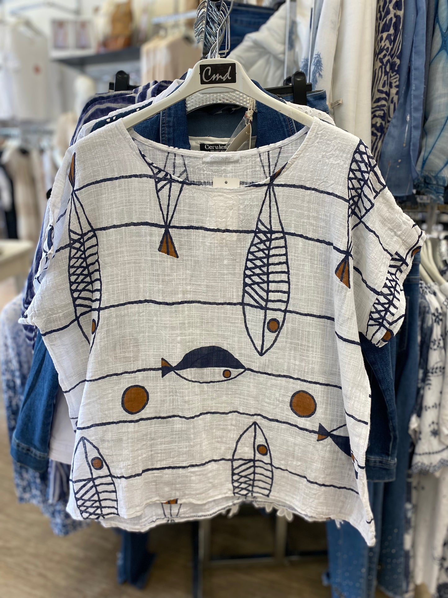 Fish Print Cotton T-Shirt